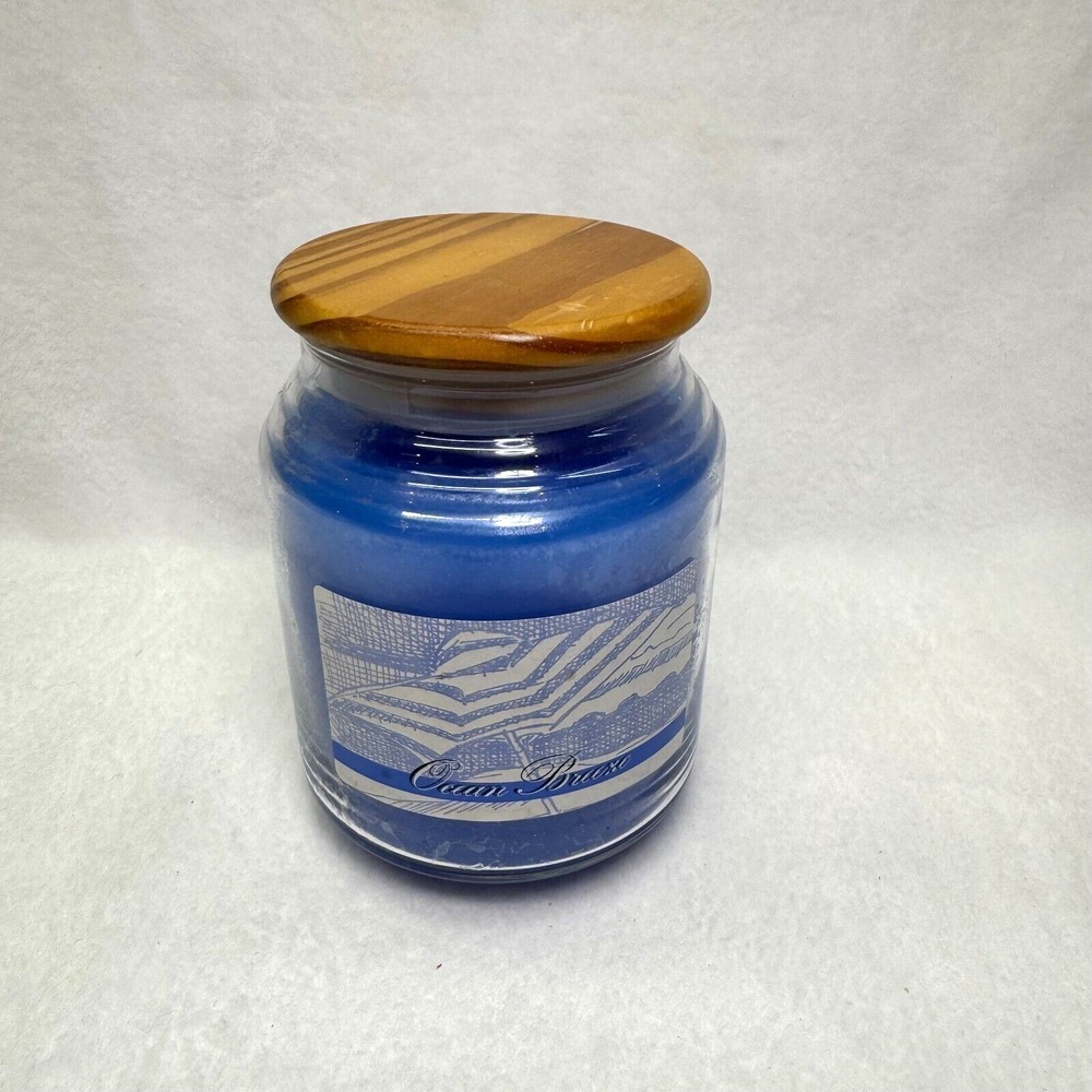 New Old Stock 2004 LampLight Farms Ocean Breeze Scent 20oz Glass Jar Candle VTG
